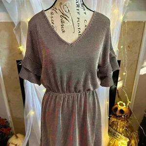 P.S. Love Black & Peach Stripe Dress. Medium. Preowned.